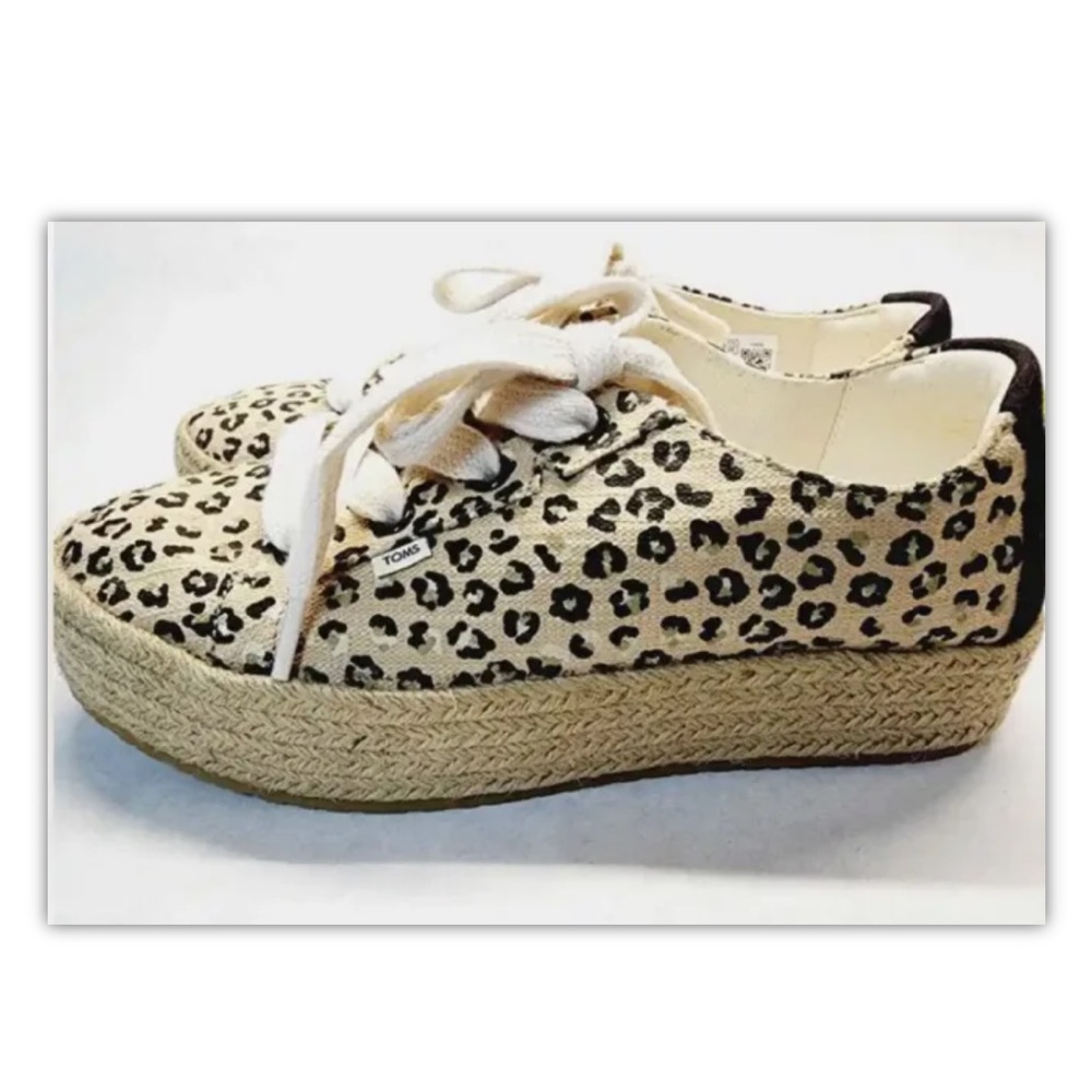 Toms Leopard Print Canvas Espadilles Platform Tie… - image 2